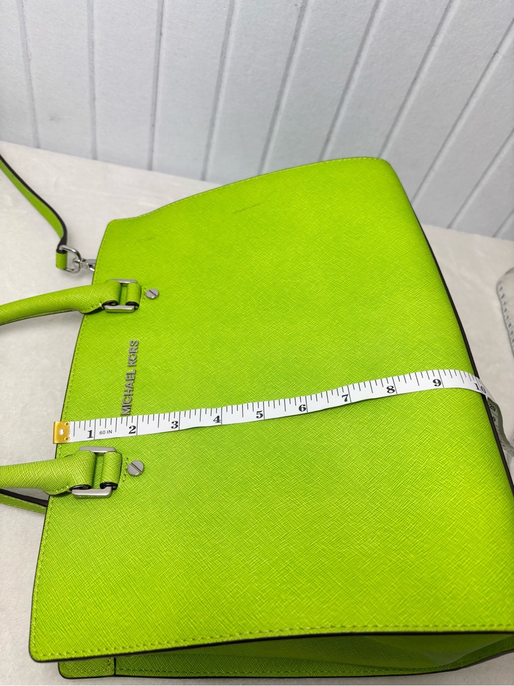 Michael Kors Neon Lime Saffiano Satchel with Detachable Strap - Picture 11 of 12